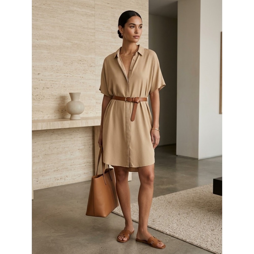 OAK + FORT Beige Oversized Shirt Dress M Neutral Clean Girl Elevated Utility